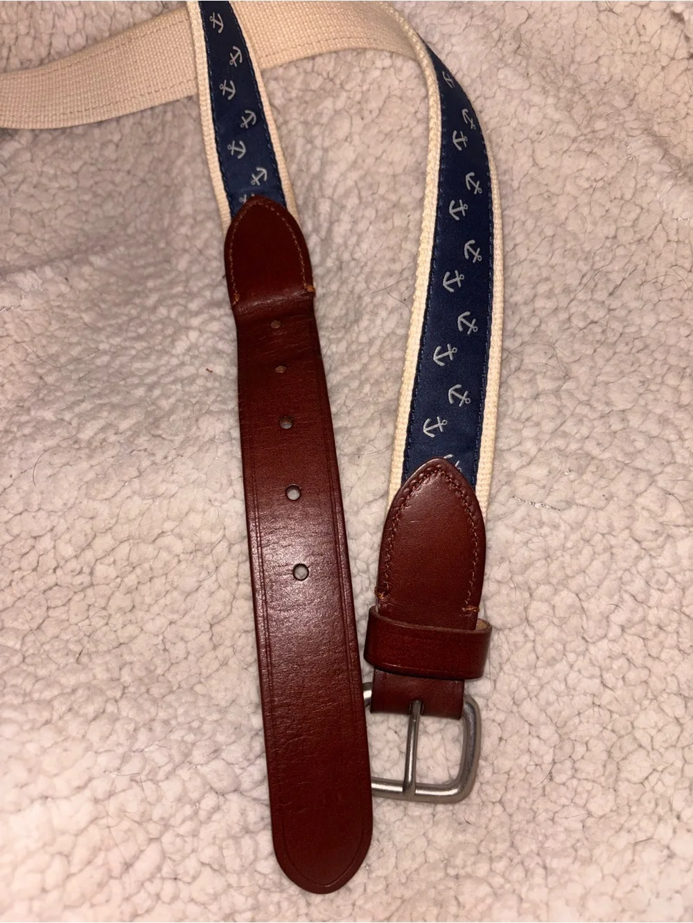 J.Crew Men’s Anchor Nautical Ribbon Leather Belt Navy Size 34